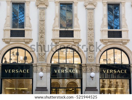 Milano Italy 24 November 2016: Versace boutique in Milan. Versace is an Italian fashion company and trade name founded by Gianni Versace in 1978.