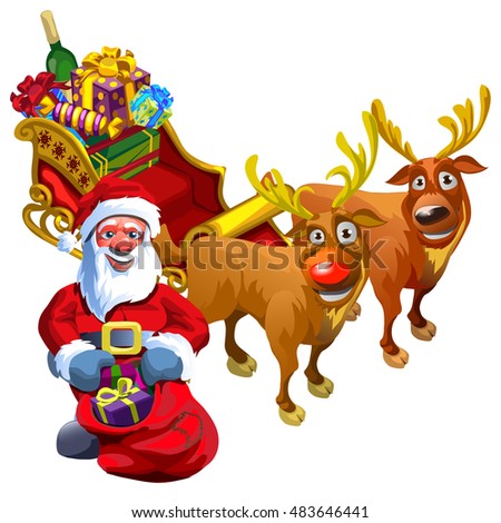 christmas sketch with santa claus and reindeer with a sleigh filled with gifts sample of - Reindeer With Santa christmas sketch with santa claus and reindeer with a sleigh filled with gifts sample of - Reindeer With Santa