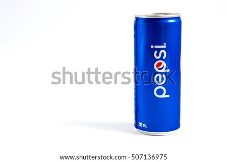 Bangkok, Thailand - October 30, 2016:Pepsi cola can placed on white background. Pepsi is a carbonated soft drink that is produced and manufactured by PepsiCo.