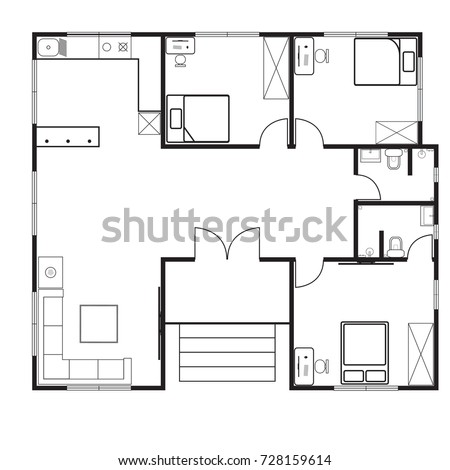 House Floor Plan 3 Bedroom 2 Stock Vector HD (Royalty Free ... House Floor Plan 3 Bedroom 2 Stock Vector HD (Royalty Free ...