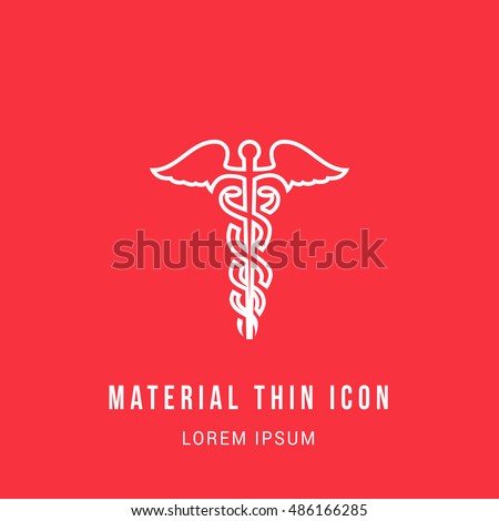 Caduceus Bright red material designed line thin flat icon / logo