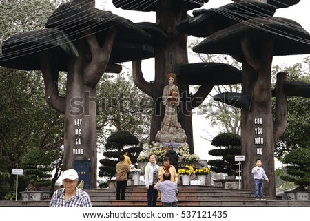 Quang Tri, Vietnam - November 2016 - La Vang church is well worth a visit which was built at the time the government killed the christens, a pilgramage site as having Holy Mother holding baby Jesus