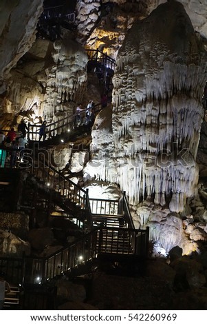 Quang Binh, Vietnam - 12th December 2016 - Paradise cave (or Thien Duong cave) is a cave in Phong Nha Ke Bang National Park, UNESCO's World Heritage Site