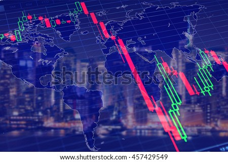 Economy crisis, global recession concept. Stock market graph down, collapse stock market graph as symbol of global economy crisis. Financial, stock market background, economic crisis concept image.