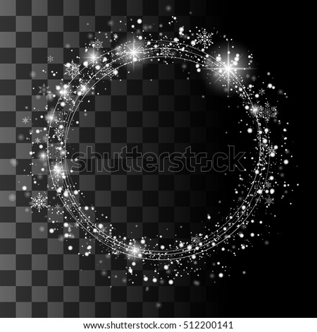 Christmas Snowfall. The circle of snowflakes sparkling transparent beautiful snow isolated on transparent background. Snow Vector illustration