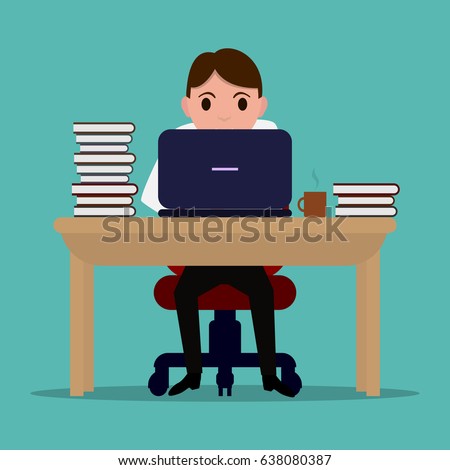 cartoon vector diligent worker office illustration shutterstock working laptop desk preview