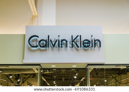 August 4, 2017 Milpitas/CA/USA - Calvin Klein logo above the storefront located at Great Mall, San Francisco bay area