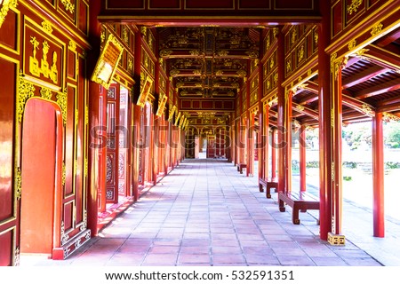 red balcony of hue palace at Hue, Beautiful site of Citadel in Hue