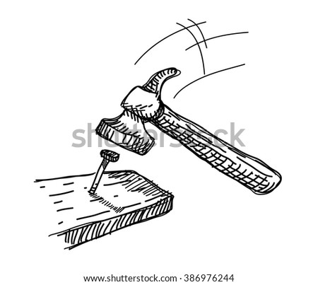 Hammer Nail Doodle Hand Drawn Vector Stock Vector ...