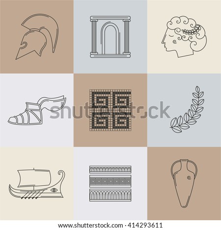 Part I. Set of vector images on the theme of ancient Greece. They can be used as logo design elements, as illustration for travel agencies.