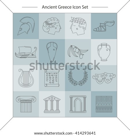 Set of vector images on the theme of ancient Greece. They can be used as logo design elements, as illustration for travel agencies.