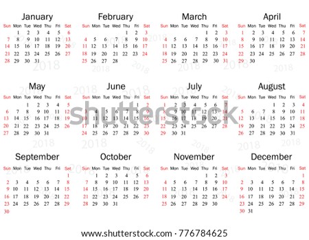 Calendar Design Year 2018 Arabic Language Stock Vector 580884859 ...