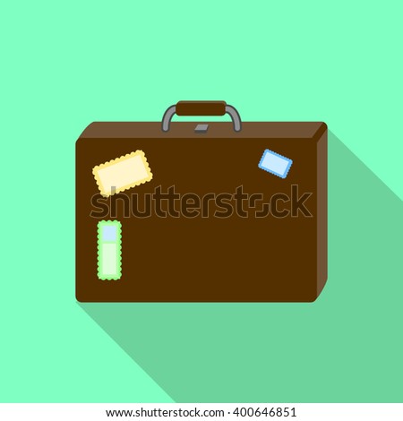 Brown Luggage Suitcase With Marks Vector Illustration In Flat Style Travel Clipart Place For Brown Luggage Suitcase With Marks Vector Illustration In Flat Style Travel Clipart Place For