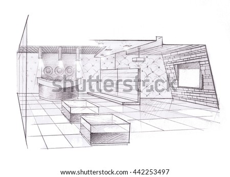 Interior Store Hand Drawn Sketch Interior Stock Illustration 442253497