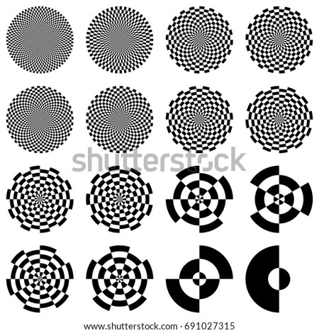 Stock Vector Set Of Optical Circles Collection Of Circular Op Art Elements Group Of Isolated Radiating Circle 691027315 