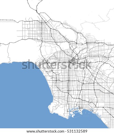 Map Los Angeles city. California Roads