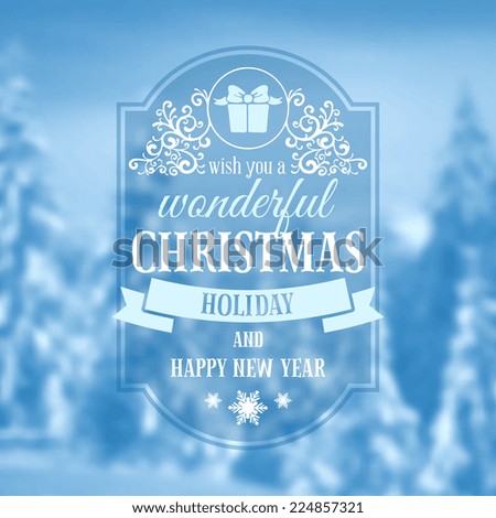 Christmas vintage card with the defocused snow-covered fir-trees in forest. Vector illustration.