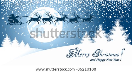 Christmas background with reindeer and Santa Claus