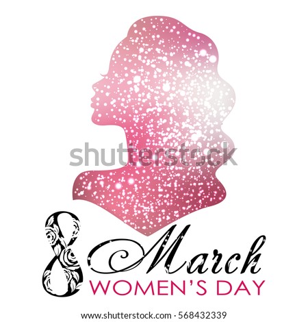 Women's Day. Vector Greeting Card with Woman Silhouette. The 8th of March