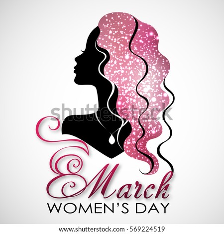 Women's Day. Vector Greeting Card with Woman Silhouette. The 8th of March
