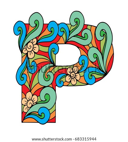 Download Zentangle Stylized Alphabet Letter P Doodle Stock Vector ...