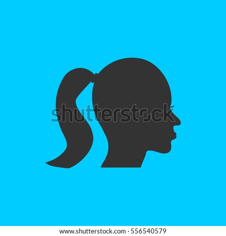 Woman's face shape icon flat. Simple vector black pictogram on blue background