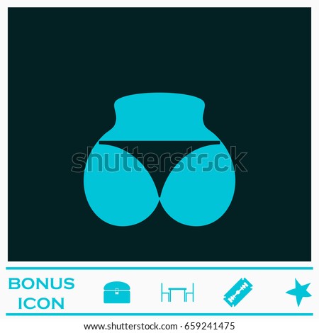 Sexy panties, women ass in a thong icon flat. Blue pictogram on dark background. Vector illustration symbol and bonus icons