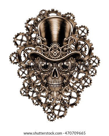 Steampunk Skull Stock Images Royalty Free Images Vectors Shutterstock   Stock Photo Steampunk Skull In Hat And Digital Fantastic Illustration 470709665 