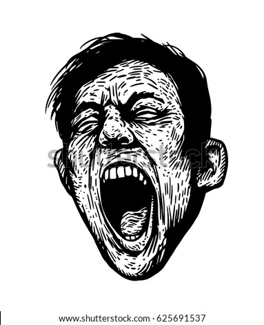 Screaming Man Black White Vector Illustration Stock Vector 625691537