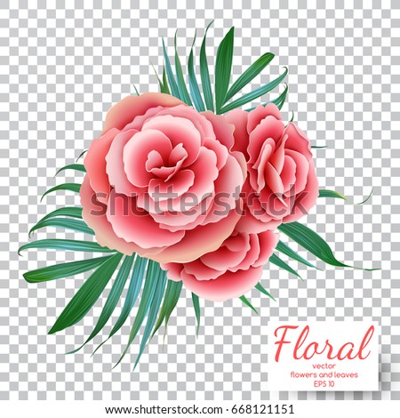 Vector Pink Rose On A Transparent Background Flower Bouquet Decorative Vintage Flowers And Leaves Vector Pink Rose On A Transparent Background Flower Bouquet Decorative Vintage Flowers And Leaves