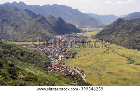 HOA BINH, Vietnam, February 11, 2016 Mai Chau Town, Hoa Binh Province, Vietnam, seen from above