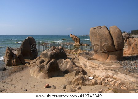 Binh Thuan, Vietnam, April 26, 2016 ancient rock, called (Co Thach) waters Binh Thuan, Vietnam