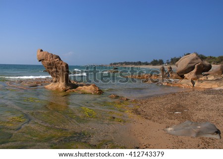 Binh Thuan, Vietnam, April 26, 2016 ancient rock, called (Co Thach) waters Binh Thuan, Vietnam