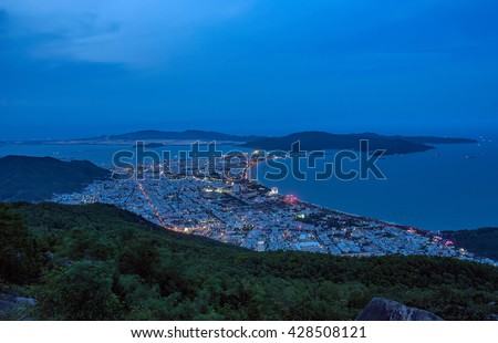 BINH DINH, Vietnam, April 17, 2016 the coastal city of Quy Nhon, Binh Dinh Province, central Vietnam. At night