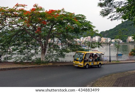 CAT BA, VIET NAM, June 10, 2016 Electric vehicle traffic, in the Bay Cat Ba, Hai Phong, Vietnam