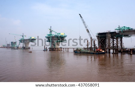 HAI PHONG, VIETNAM, June 10, 2016 cable-stayed bridge, which connects the city of Haiphong to Cat Ba island, Vietnam, being the Japanese architect, construction