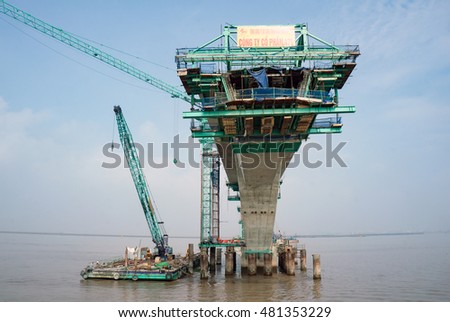 HAI PHONG, VIETNAM, June 10, 2016 cable-stayed bridge, which connects the city of Haiphong to Cat Ba island, Vietnam, being the Japanese architect, construction