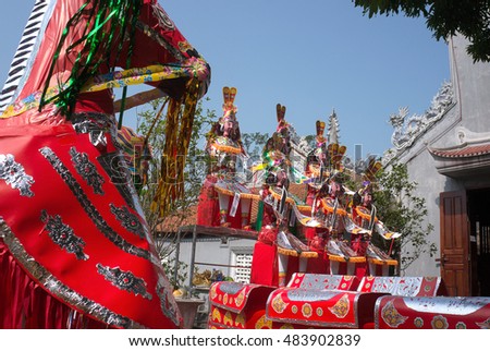 HAI DUONG, Vietnam, September 15, 2016 objects, the paper's image. worship, in the historic Con Son, Kiep Bac, Hai Duong Province, Vietnam
