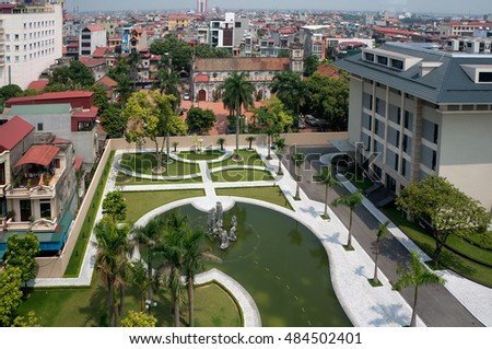 HAI DUONG, Vietnam, September 17, 2016 downtown Hai Duong, Vietnam, seen from above, urban areas