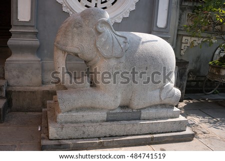 HAI DUONG, Vietnam, September 18, 2016 elephant statue, stone green material, relic Con Son, Kiep Bac, Hai Duong, Vietnam