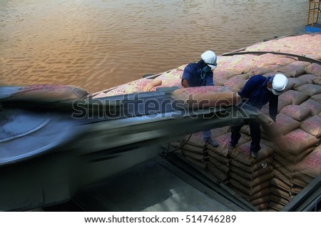 HAI DUONG, Vietnam, August 23, 2016 workers, Hoang Thach cement plant, Hai Duong, cement transport conveyor