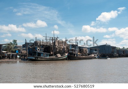 CA MAU, VIET NAM, November 13, 2016 fishing village, wetland Ca Mau, Vietnam. Traditional fishermen, fishing