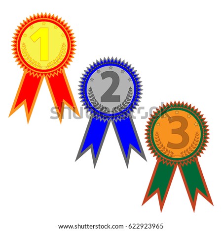 Two Medallions Isolated On White Ribbon Awards Second Third Places Stock Illustration