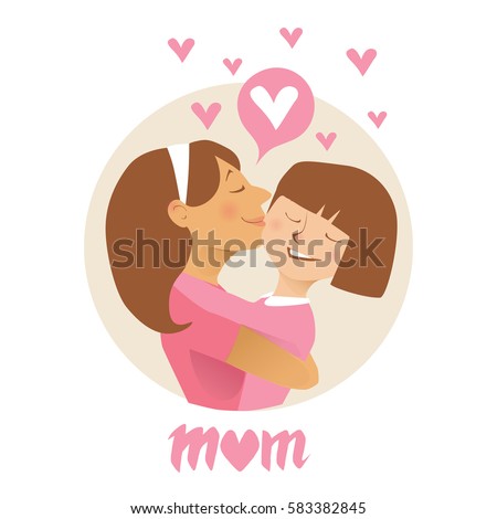 Mom hugs her child. Flat vector illustration.
