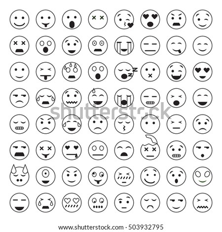 Set Cute Smiley Emoticons Emoj Outline Stock Vector 457388965 ...