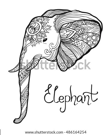 Download Elephant Head Hand Drawn Tangled Illustration Stock Vector ...