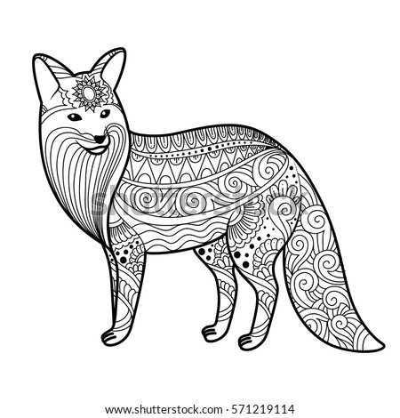 stylized fox doodles pattern style zentangle stock vector