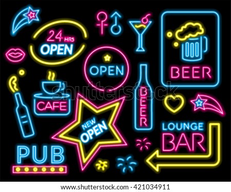 Colorful Neon sign set. vector illustration.