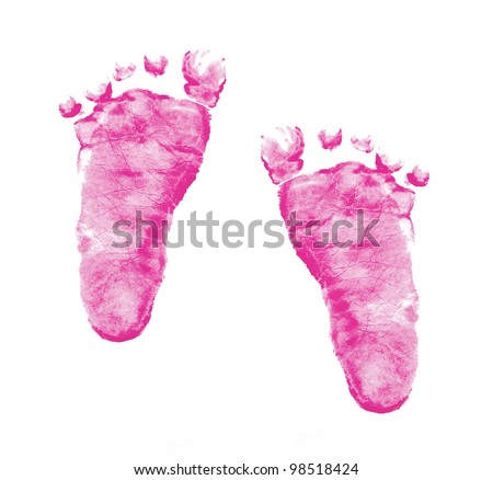 Pink Imprints Baby Girl Feet On Stock Photo (Royalty Free) 98518424 ...