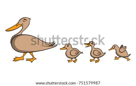 Cartoon Mother Duck Three Baby Ducks Stock Vector 751579987 - Shutterstock